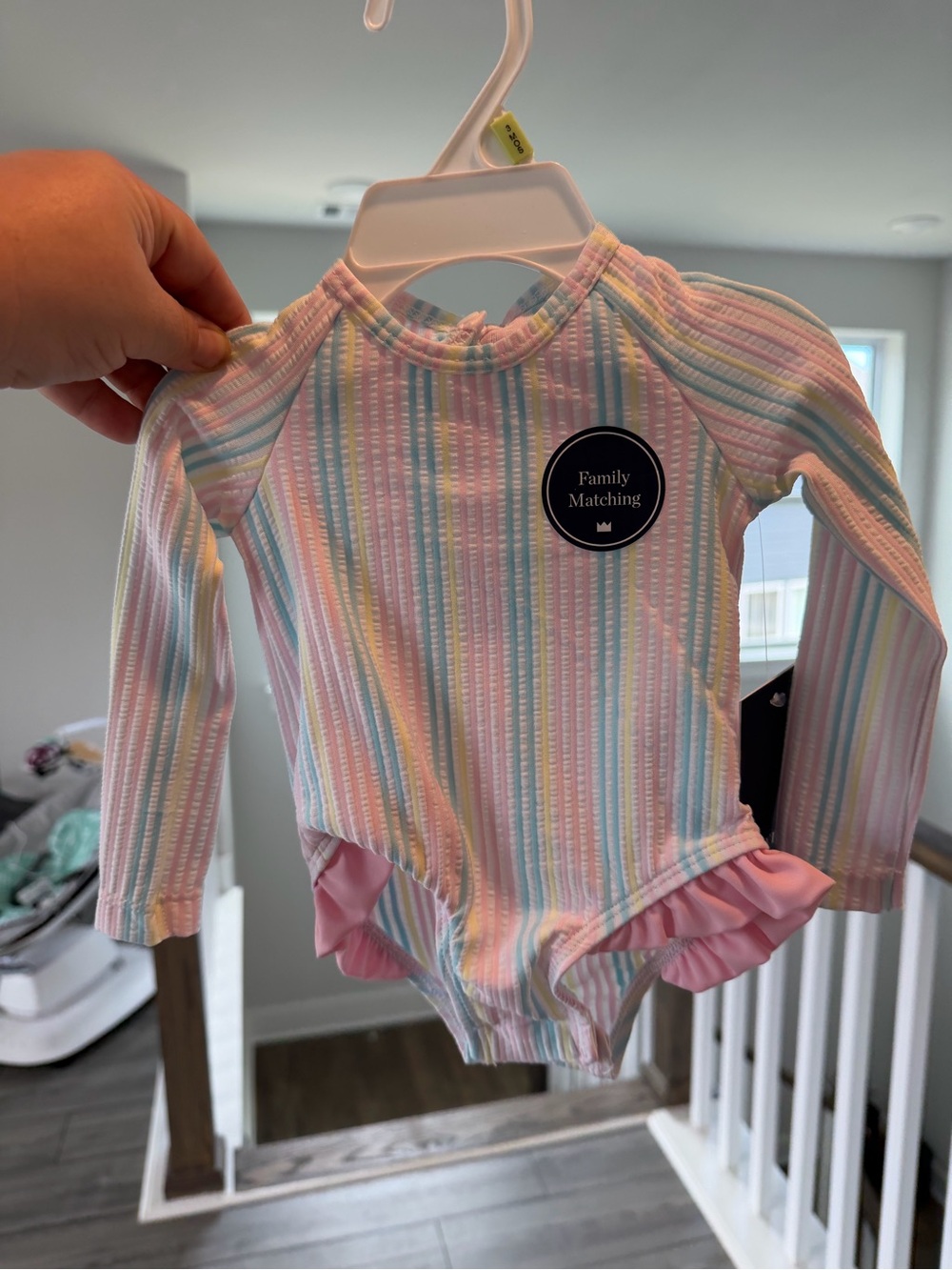 crown & ivy Pastel Rainbow Striped Long-Sleeve One-Piece Swimsuit